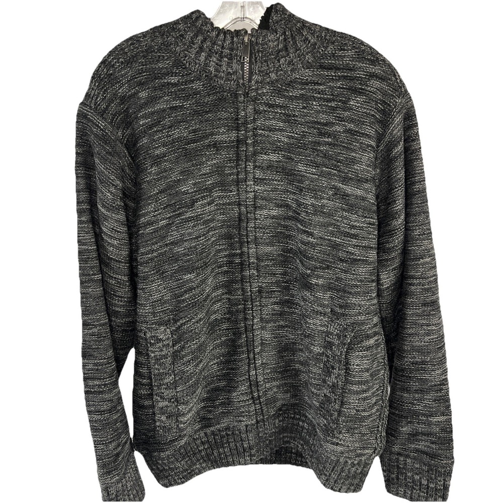 Men's Tricots St. Raphael Gray/Black Full Zip Grandpa Sweater Sherpa Lined Sz XL